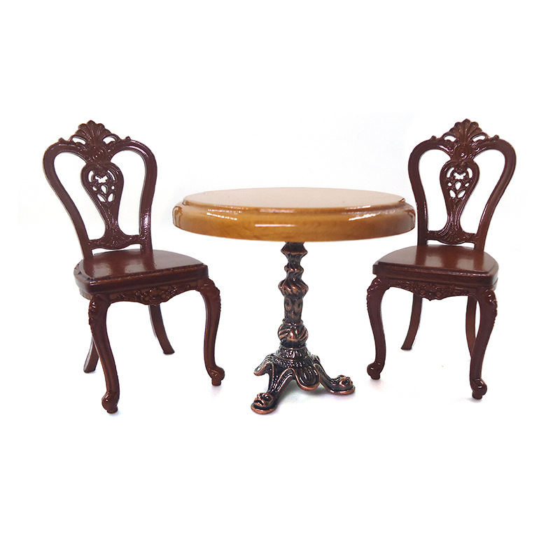 1:12 accesorios de casa de muñecas Dollhouse mini mesa de comedor nostálgica silla europea modelo de mesa simulación escena de la vida