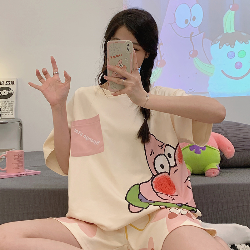 Pijamas de gama alta de algodón para mujer verano nuevo estudiante Delgado estilo ins nuevo dulce hermoso traje de ropa para el hogar de alta apariencia