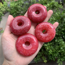 鸡血玉岫大号玉平安扣挂件吊坠 桃花玉平安扣把件 diy挂饰