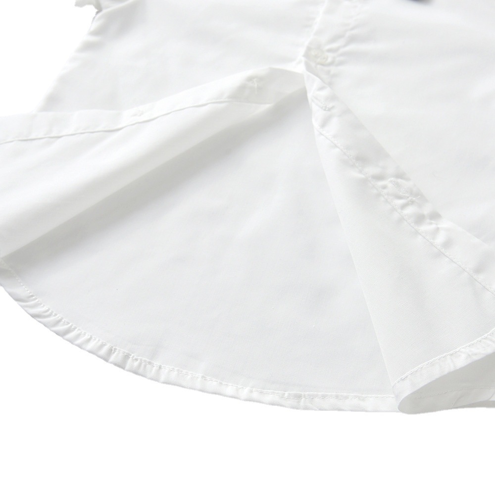 Verano nueva camisa infantil 2025 coreana bebé blanco puro manga corta con solapa camisa de vestido de niños niños