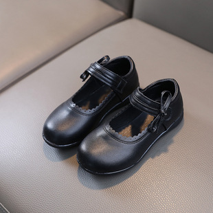 Children's Leather Shoes Girls' Shoes Spring and Autumn 2025 Medium and Large Children's Soft Sole Princess Shoes Black Student Performance Shoes Cotton Lining