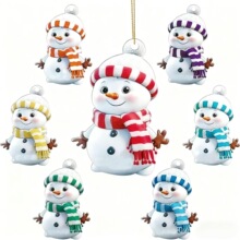 跨境新品亚克力平面圣诞七彩雪人套装节日礼品家居圣诞树装饰挂件
