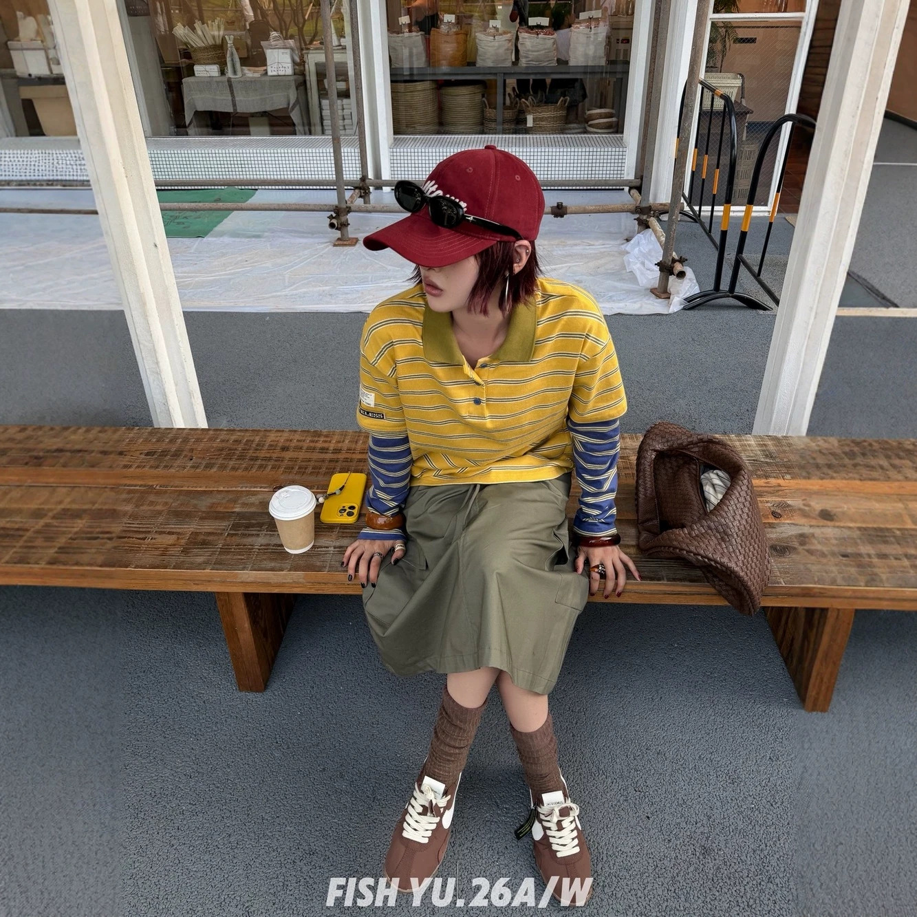 Thirteen Lines FlSHYU Early Autumn New American Style Sleeve Small Label Patchwork Striped Faux Two-Piece Polo Shirt for Women 26519