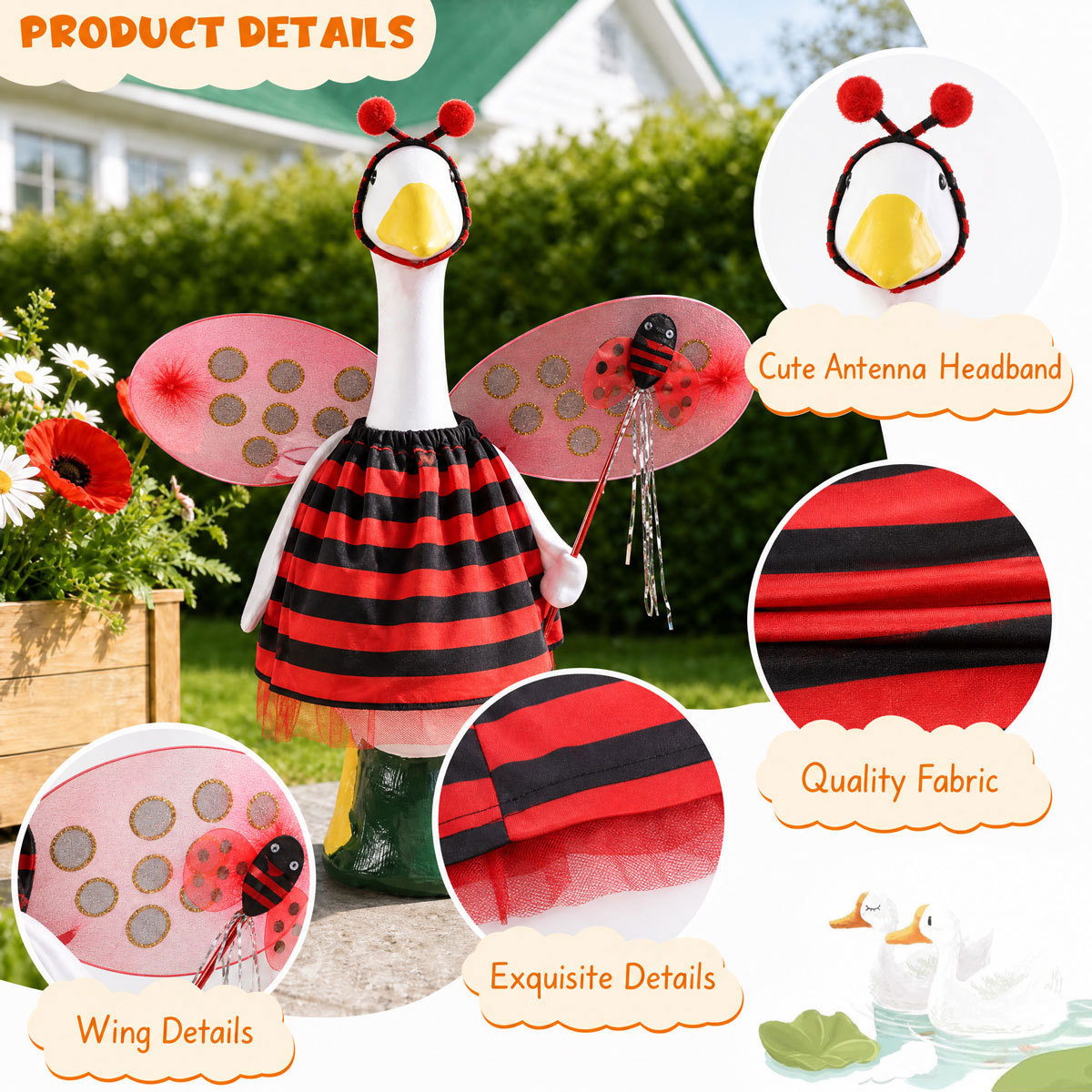 Fábrica directa para patio al aire libre 23 pulgadas porche ganso ropa de abeja mariquita modelado decoración de césped