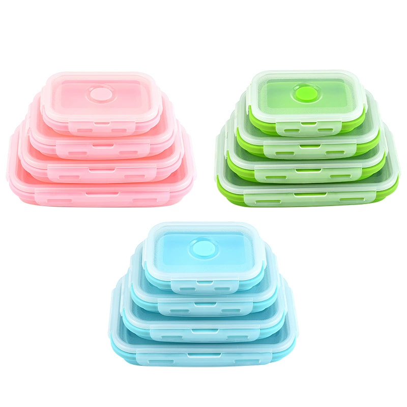 Silicone set, square lunch box, foldable mini box, 4 piece set