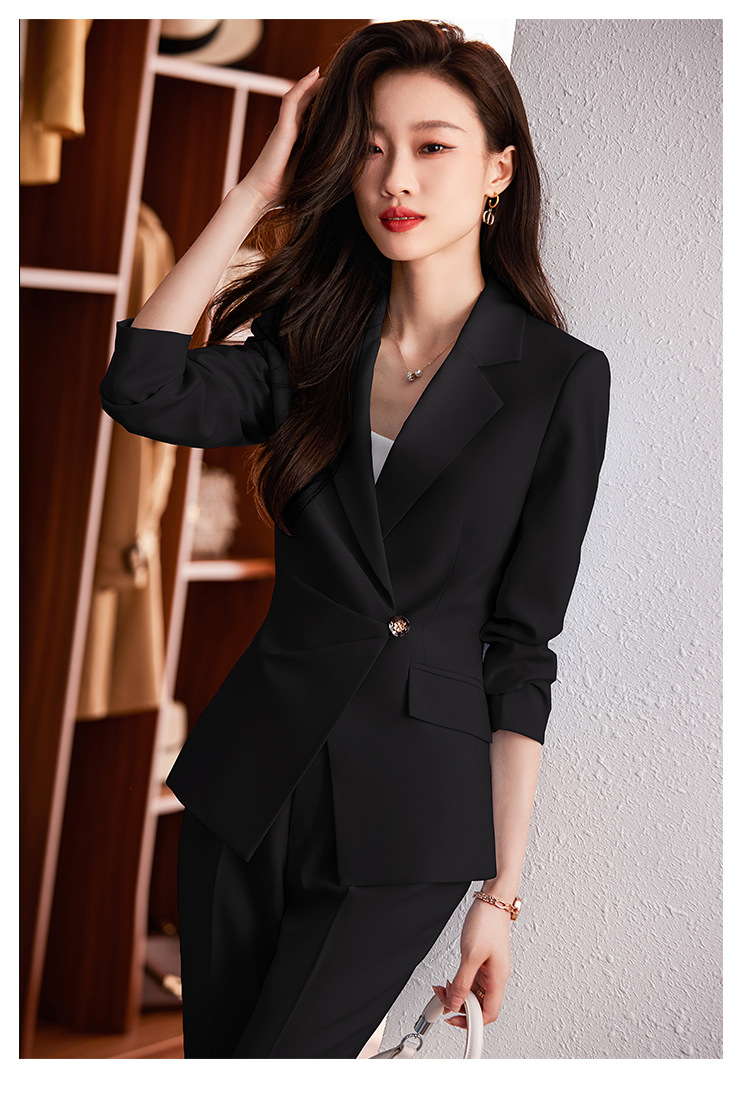 Women's Blue Slim Fit Professional Suit Set - Elegant Blazer & Pants For Office & Formal Occasions_voghion.com