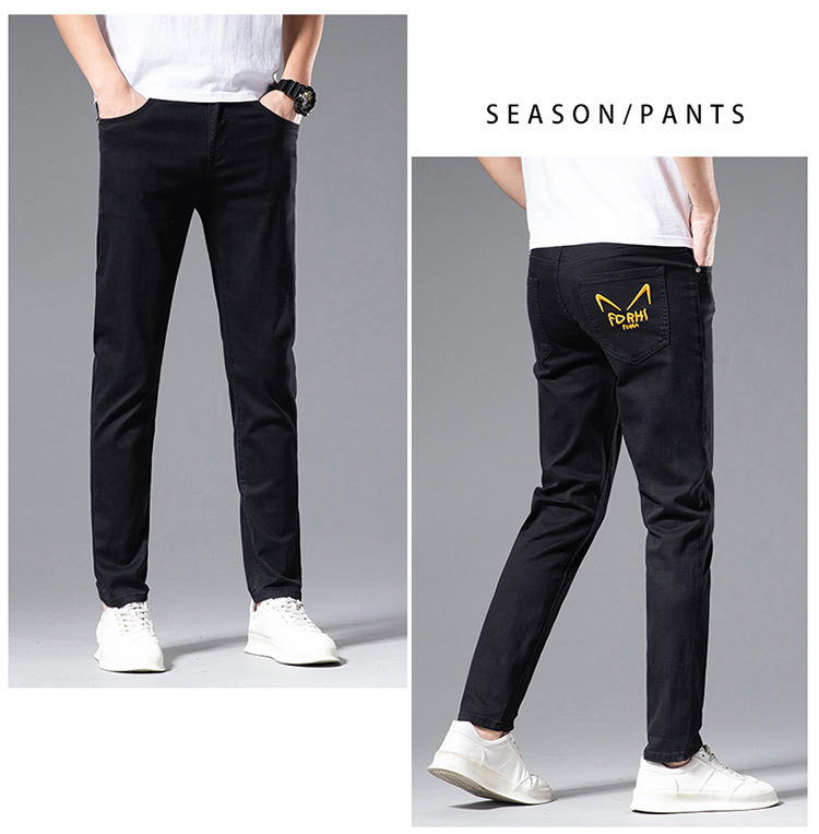 Jeans alla moda da uomo sottili primavera/estate Pantaloni con piedi elastici in cotone bianco slim fit ricamati di marca di fascia alta_voghion.com