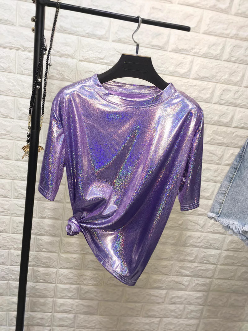 2024 foreign trade wish AliExpress ebay Amazon explosions loose T-shirt women's sparkling reflective short sleeve supply