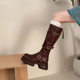 Brown boots women's 2024 new spring and autumn but knee thick bottom boots western Denim knight boots high boots