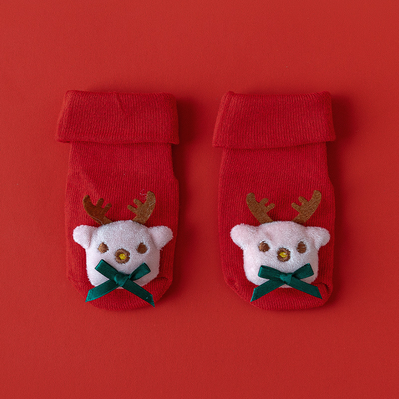 Hombres y mujeres recién nacidos, bebés, niños pequeños, una clase de algodón peinado, otoño e invierno, más calcetines rojos cálidos y gruesos de terciopelo