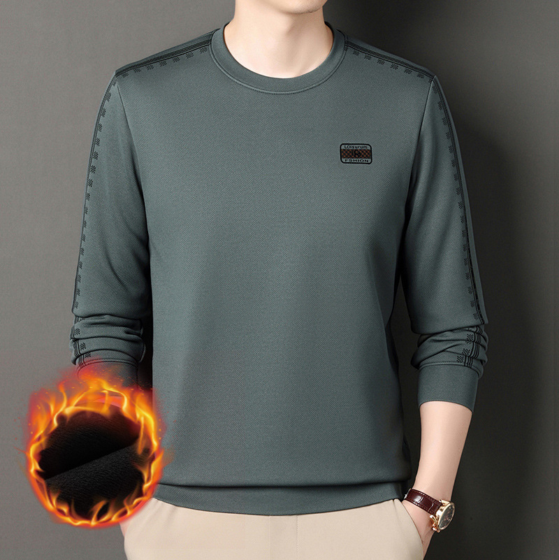 New Plush and Thick Long Sleeved T-shirt for Men with Round Neck Base, Trendy and Versatile Top_voghion.com