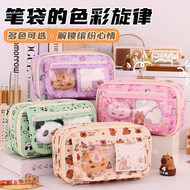 Kapibara 9 capa de gran capacidad bolsas de lápiz transparentes caja de papelería de alto valor facial multifuncional caja de lápiz para estudiantes de secundaria primaria