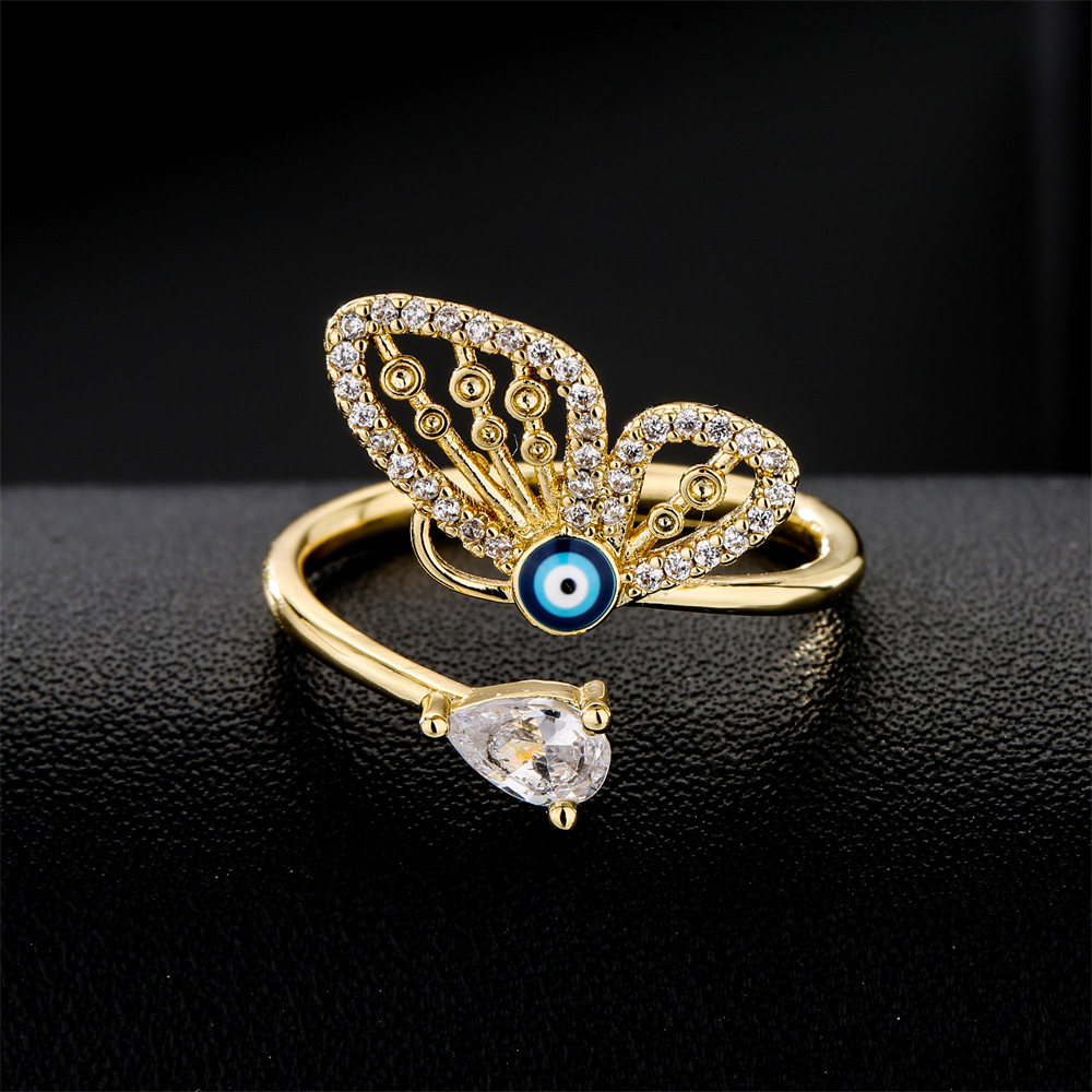 New Hollow Butterfly Open Ring Copper Micro-encrusted Zircon Jewelry Women display picture 1