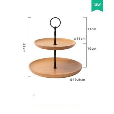 Madera de madera sólida bandeja de doble capa bandeja de frutas secas bandeja de té bandeja de pasteles de bocadillos bandeja de postres estante multicapa