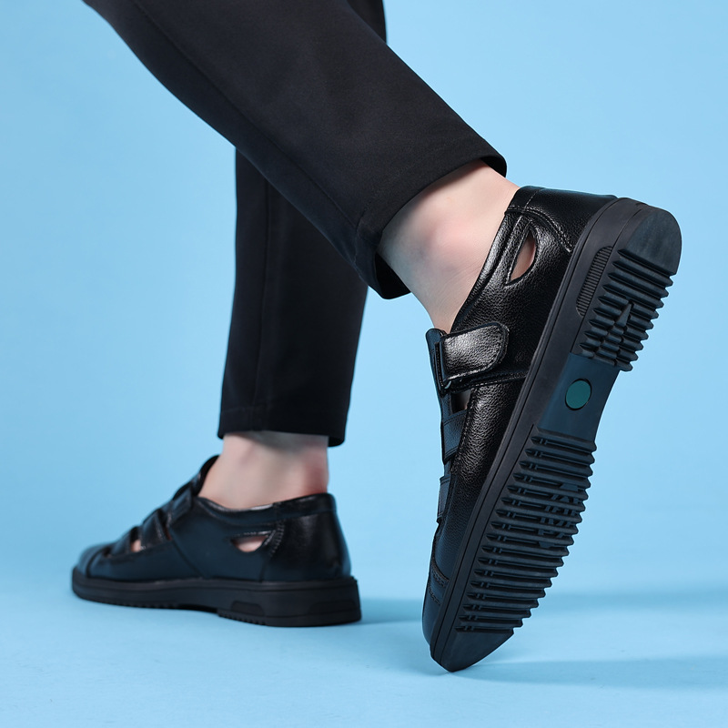 【100%全牛皮】處理斷碼男鞋真皮涼鞋夏季防滑爸爸鞋