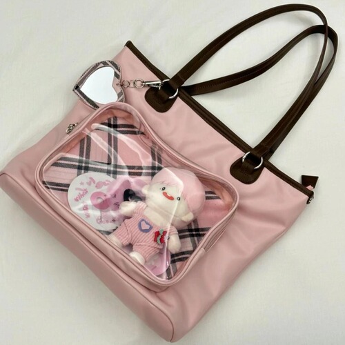 Large Capacity Gingham Pain Bag for Women, Niche Student Commute Versatile Multi-Compartment Shoulder Bag for Teenagers and Anime Fans