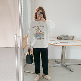 Autumn and Winter maternity clothing Korean style maternity sweater loose plus size round neck casual top cartoon printed mid-length fashion mom