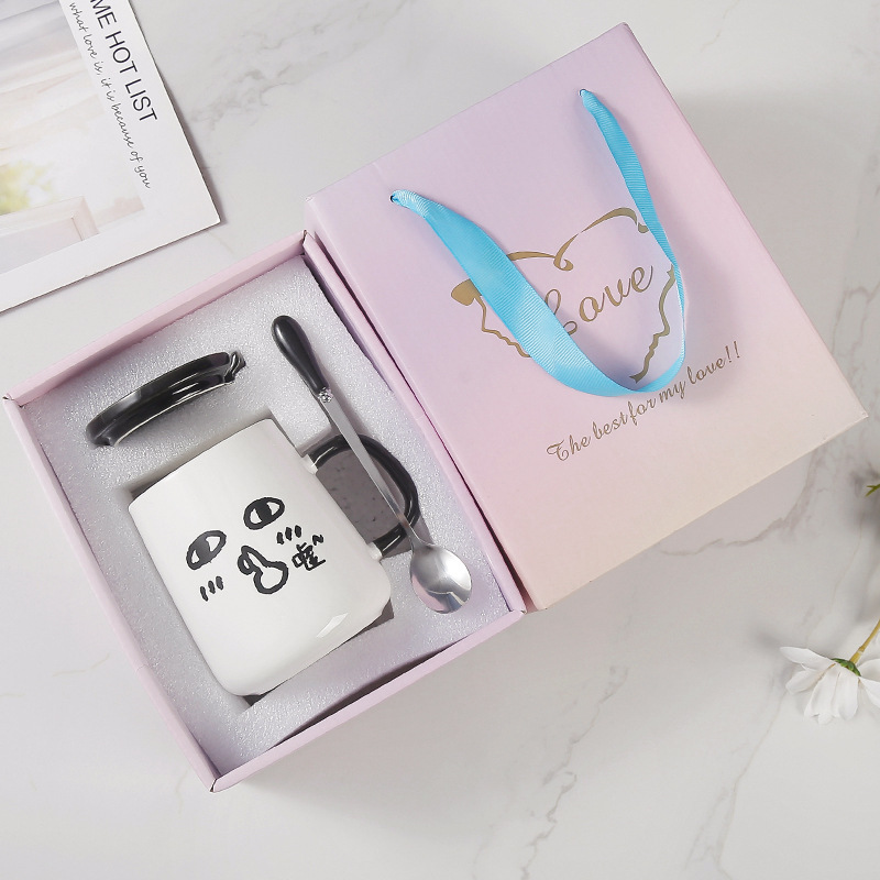 Creativo ins estilo de alta apariencia taza con tapa cuchara lindo taza de agua de cerámica divertido regalo de cumpleaños regalo