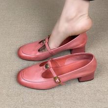 法式圆头平底低跟浅口单鞋2025年丁字一字扣带玛丽珍皮鞋一脚蹬女