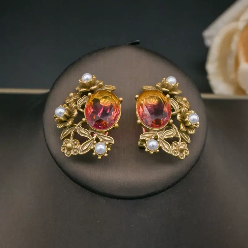 渐变色宝石耳饰复古法式耳环耳饰批发春季新款高级感设计款女