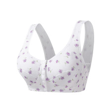 中老年妈妈大码内衣薄款收副乳前开扣聚拢无钢圈背心式睡眠文胸罩