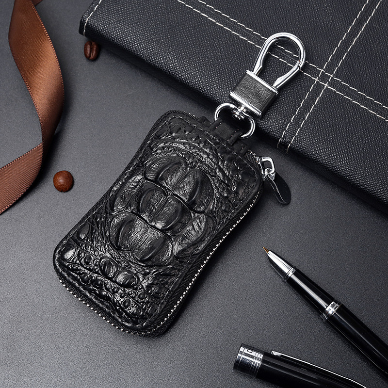 Patrón de cocodrilo curvado caja de la llave del coche primera capa de piel de vaca de gran capacidad bolsa de cuero genuino hombres y mujeres de la cadena dominante multifuncional