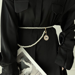 White pearl waist chain for women's decorative dresses and sweaters—chic style beaded belts for ladies, trending online, wholesale available