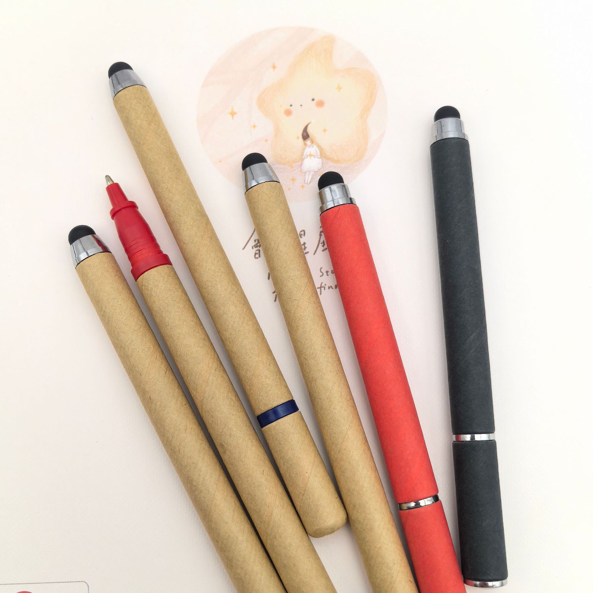 Fábrica directa de doble cabeza tubo de papel lápiz de pantalla táctil ambiental lápiz de bola kraft creativo publicidad al por mayor impresión personalizada