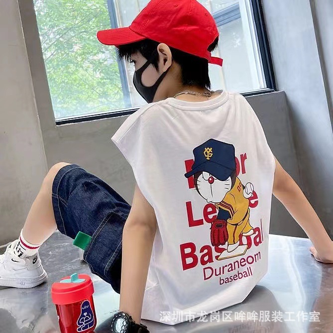 Verano 100% algodón chaleco sin mangas para niños 2023 Verano nuevos niños medianos y grandes dibujos animados chaleco impreso camiseta