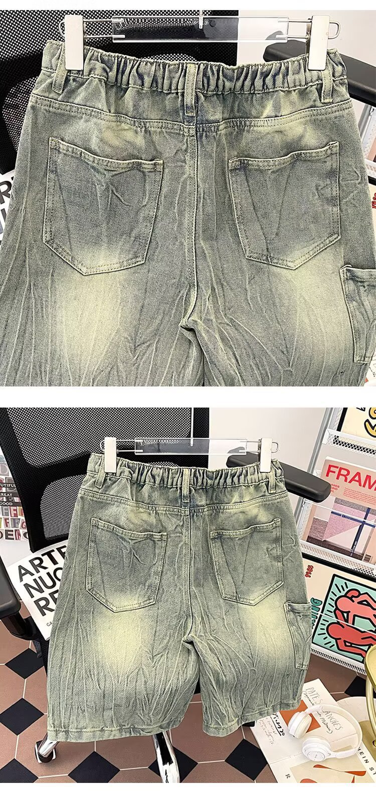 Men's Trendy Distressed Denim Shorts Summer Loose Fitting Washed Five Quarter Length Pants Street Style Trousers_mkmklike.com