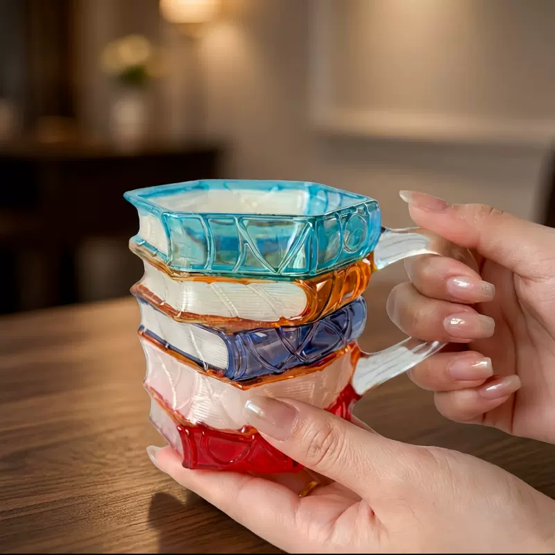 PaintedBookMug跨境爆款玻璃杯书籍马克杯办公室咖啡杯3D彩绘书杯
