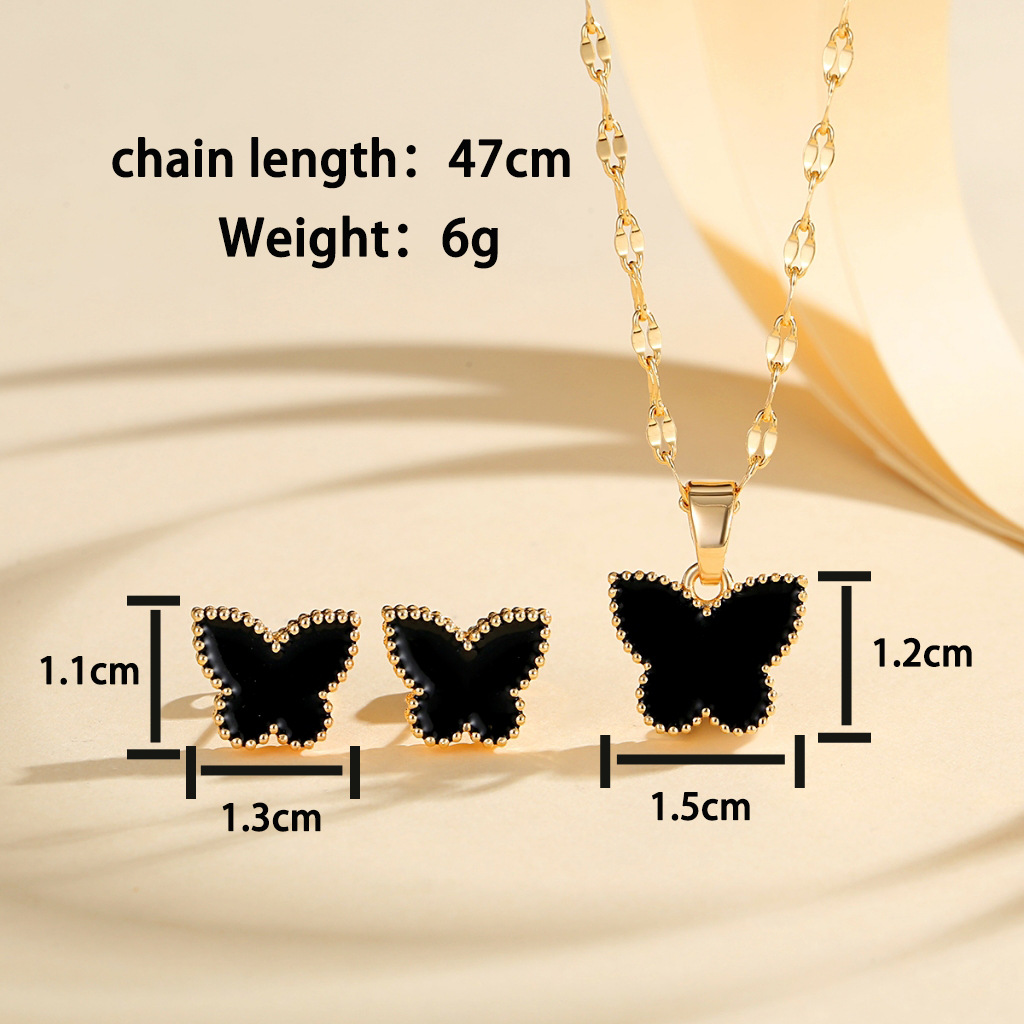 Europa y los Estados Unidos explotaron mariposa juegos de joyería de cobre dorado para mujeres pendientes de aceite goteo collar de seis colores joyerías transfronterizas en caliente