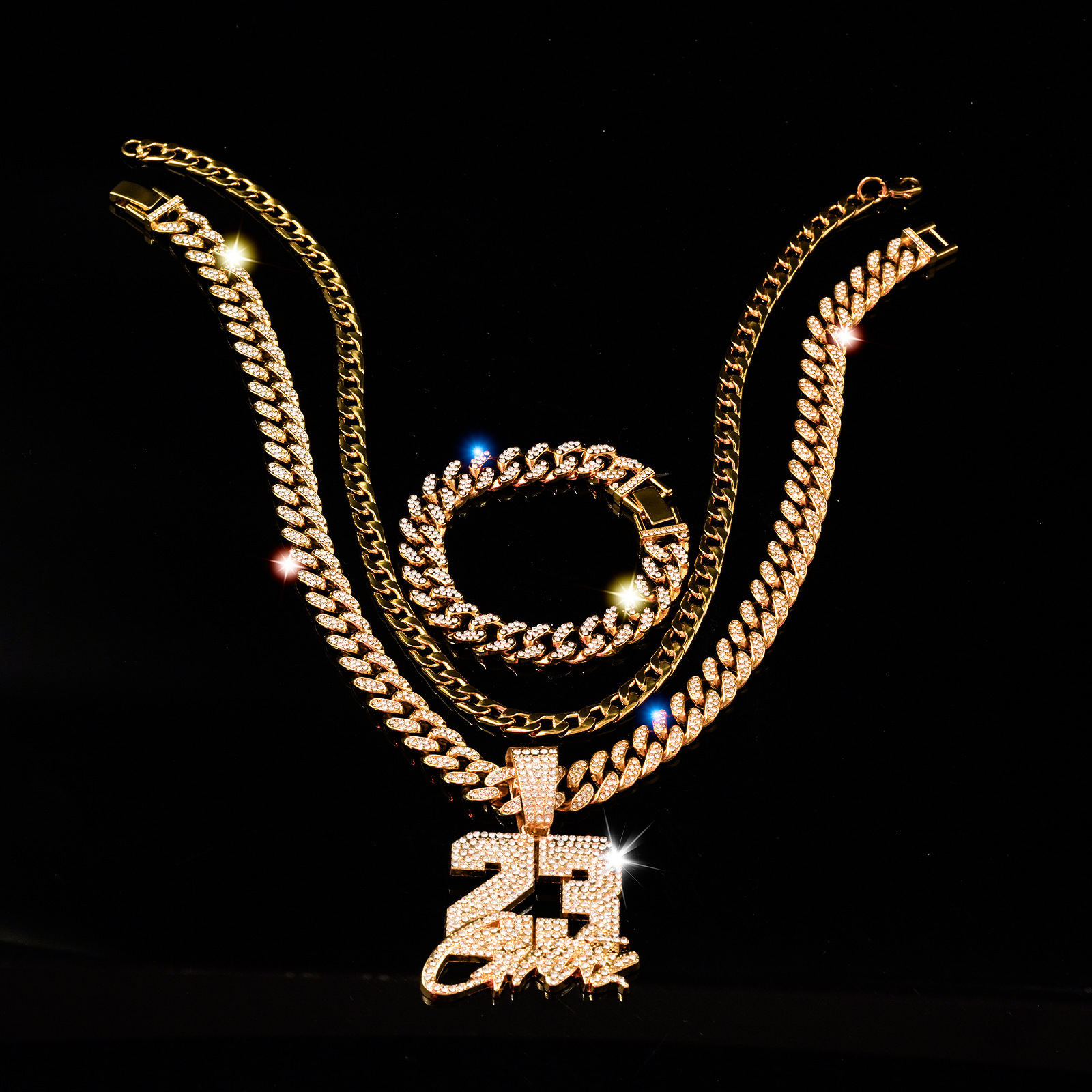 Cuban Chain Bracelet For Men Layered Micro Inlaid Rhinestone_voghion.com