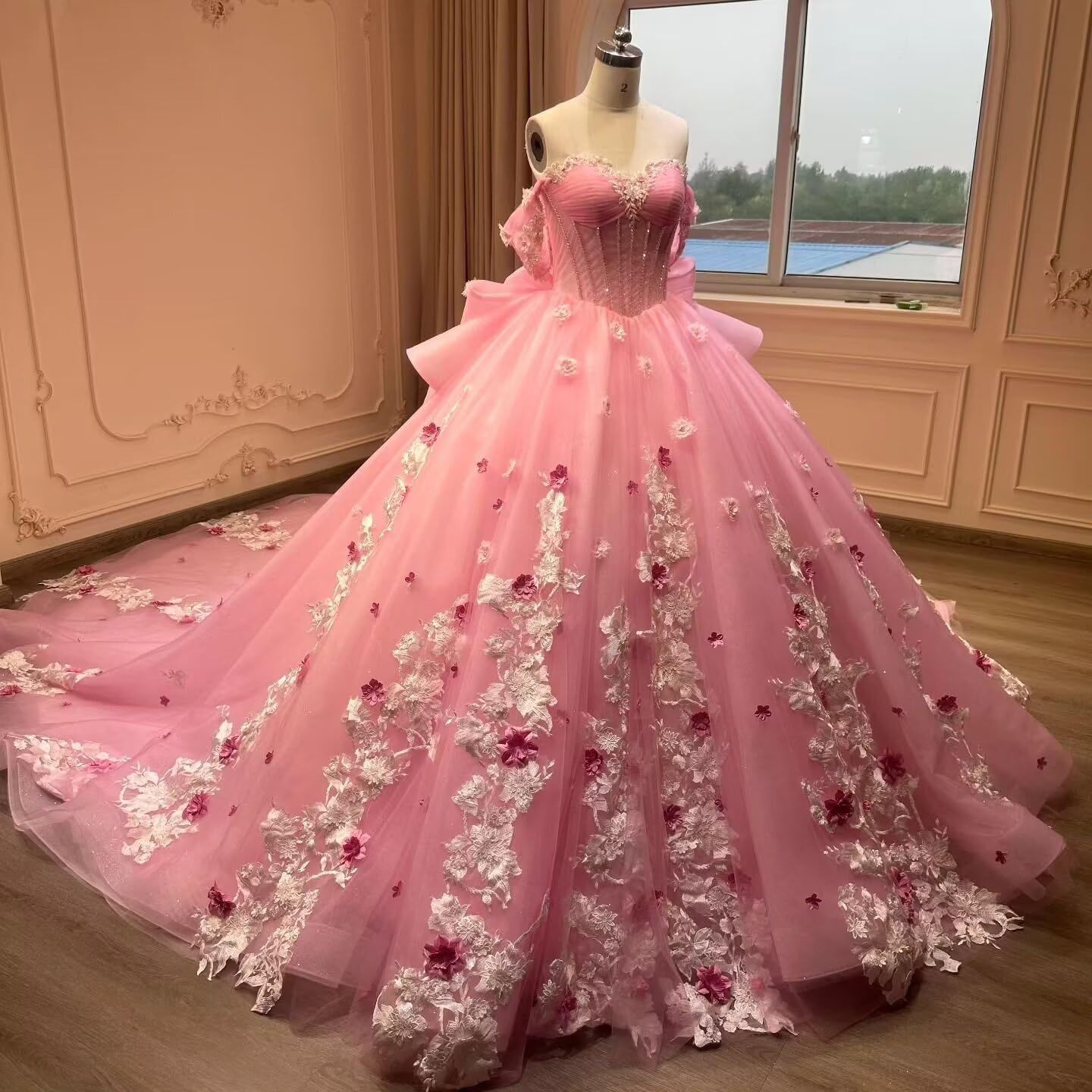 Vestido de noche francés de un solo hombro, nuevo banquete de cumpleaños transfronterizo, vestido de noche, lazo grande, cola larga