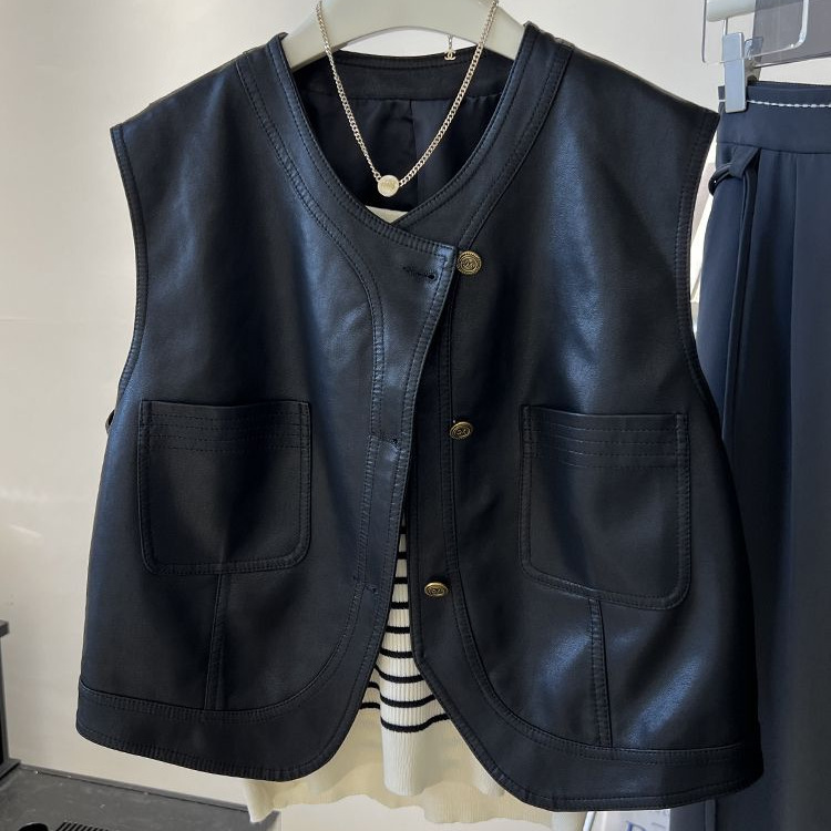 Women's Short Vest 2026 Autumn New Korean Style Biker Sleeveless Vest Jacket Trendy Top