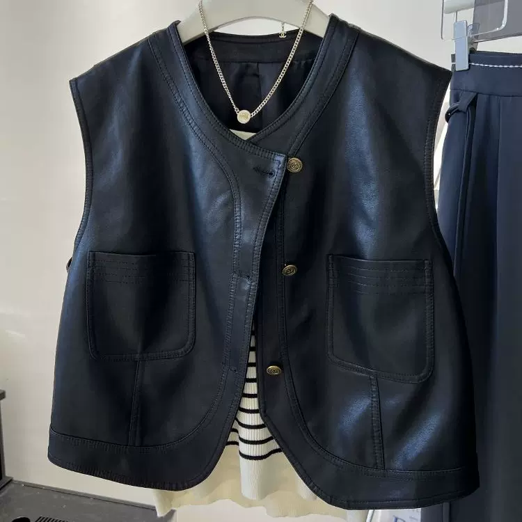 皮马甲女短款2026秋装新款韩系穿搭机车服无袖背心马夹外套上衣潮