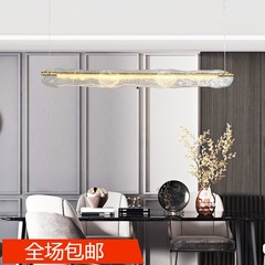 Nordic light luxury restaurant pendant modern minimalist bar counter reception exhibition light long strip water wave art full copper pendant light