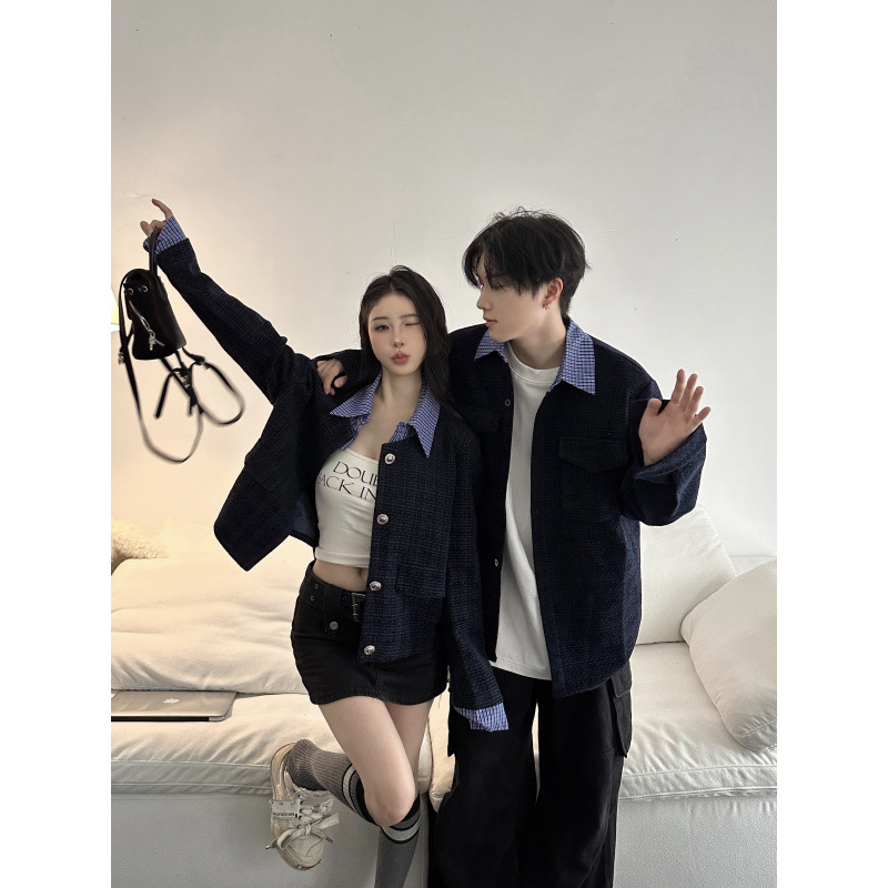 패션 기질 짧은 가짜 두 조각 작은 향기로운 바람 코트 연인 의상 크로스 국경 머리카락