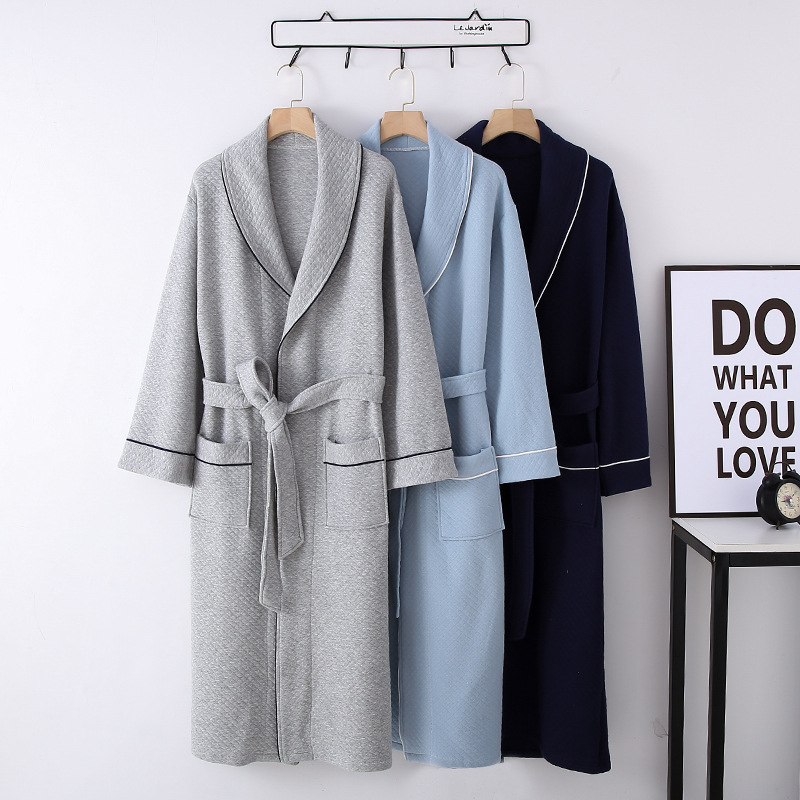 Extended Cotton Air Layer Nightgown for Lovers Autumn and Winter Medium Thick Cotton Sweat Steamed Bathrobe for Men and Women Warm Home Robe Extended Cotton Air Layer Nightgown for Lovers Autumn and Winter Medium Thick Cotton Sweat Steamed Bathrobe for Men and Women Warm Home Robe