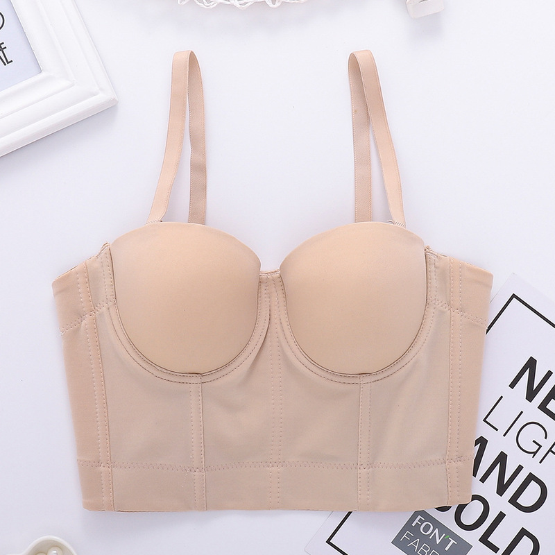 Amazon Plus Size Camisole No Underwear Spice Girl Top Women's Short Navel Sexy Fish Bone Tube Top Solid Color