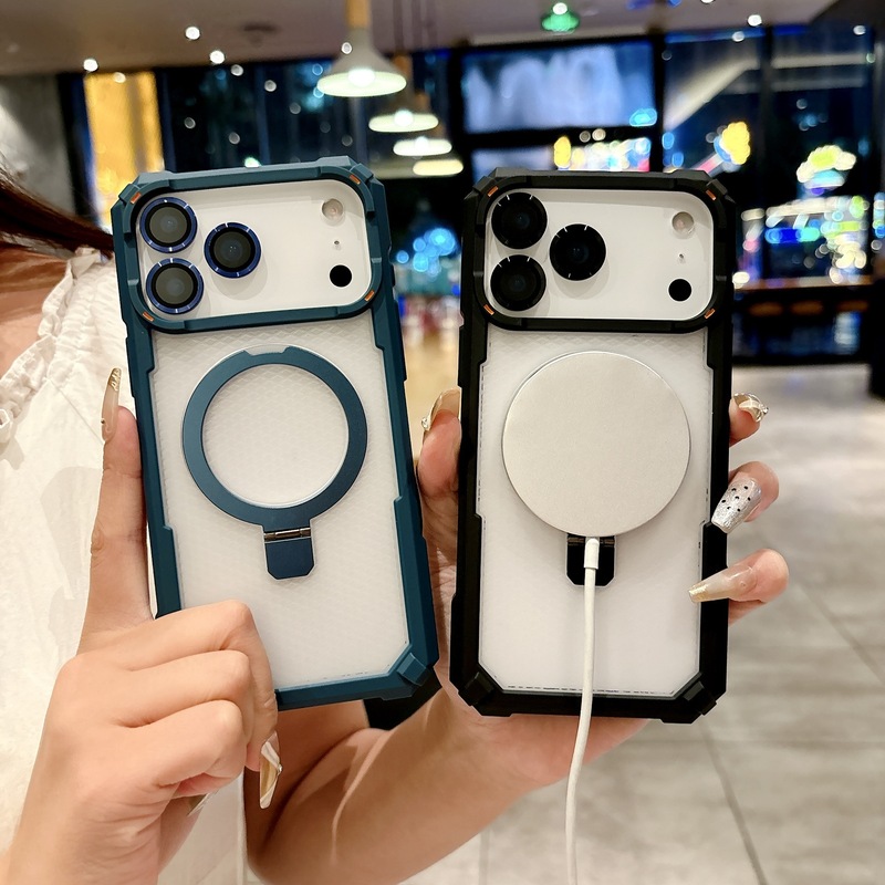 四角防摔适用苹果17支架磁吸手机壳iPhone16Proamx磨砂肤感镜头膜|undefined