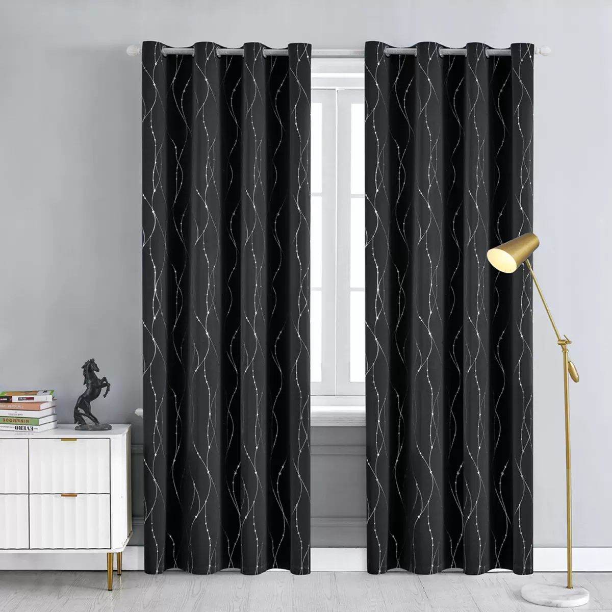 绍兴窗帘批发烫银高精密印花成品遮光窗帘外贸跨境窗帘布curtains