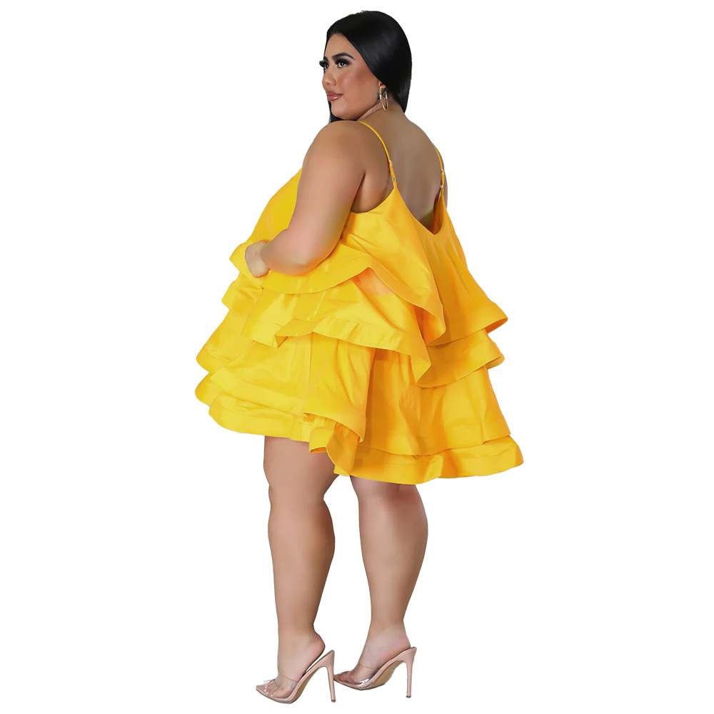 Sexy ärmelloses Rüschenkleid für Damen, verstellbare Schulterträger, europäisch-amerikanischer Stil, Dropshipping möglich, Übergrößen_voghion.com