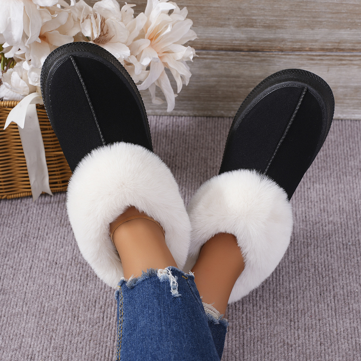 Padded home bag with men's and women's indoor and outdoor warm cotton slippers cotton shoes_viptrois.com