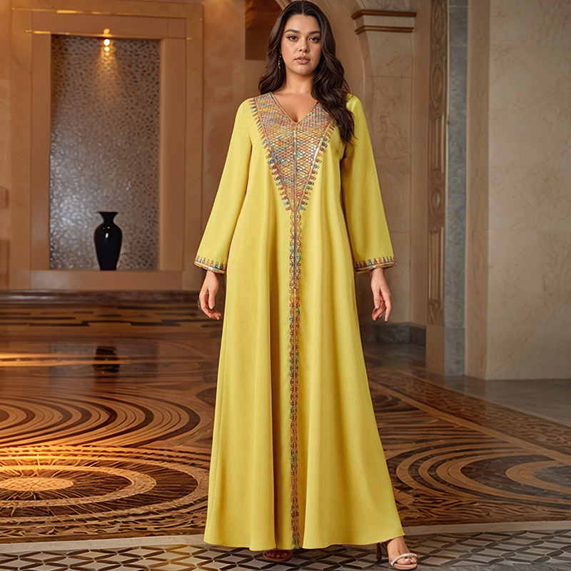 Robe-Style Palace-Style Long-Sleeved Dress, Loose Plus-Size Long Dress for Fat Girls