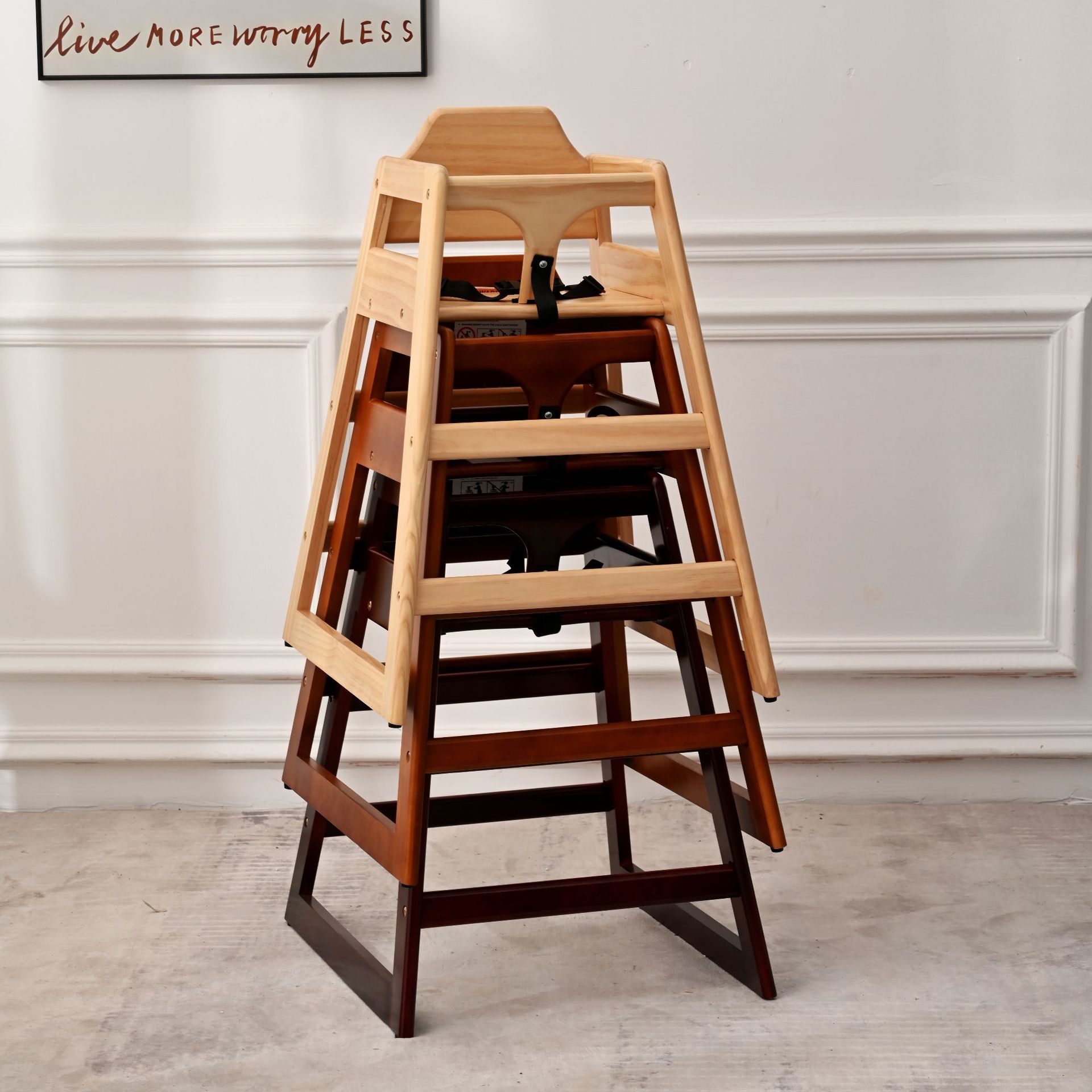 Silla de comedor infantil de madera maciza reforzada color tronco bebé apilable mesa de comedor de bebés restaurante hotel BB taburete