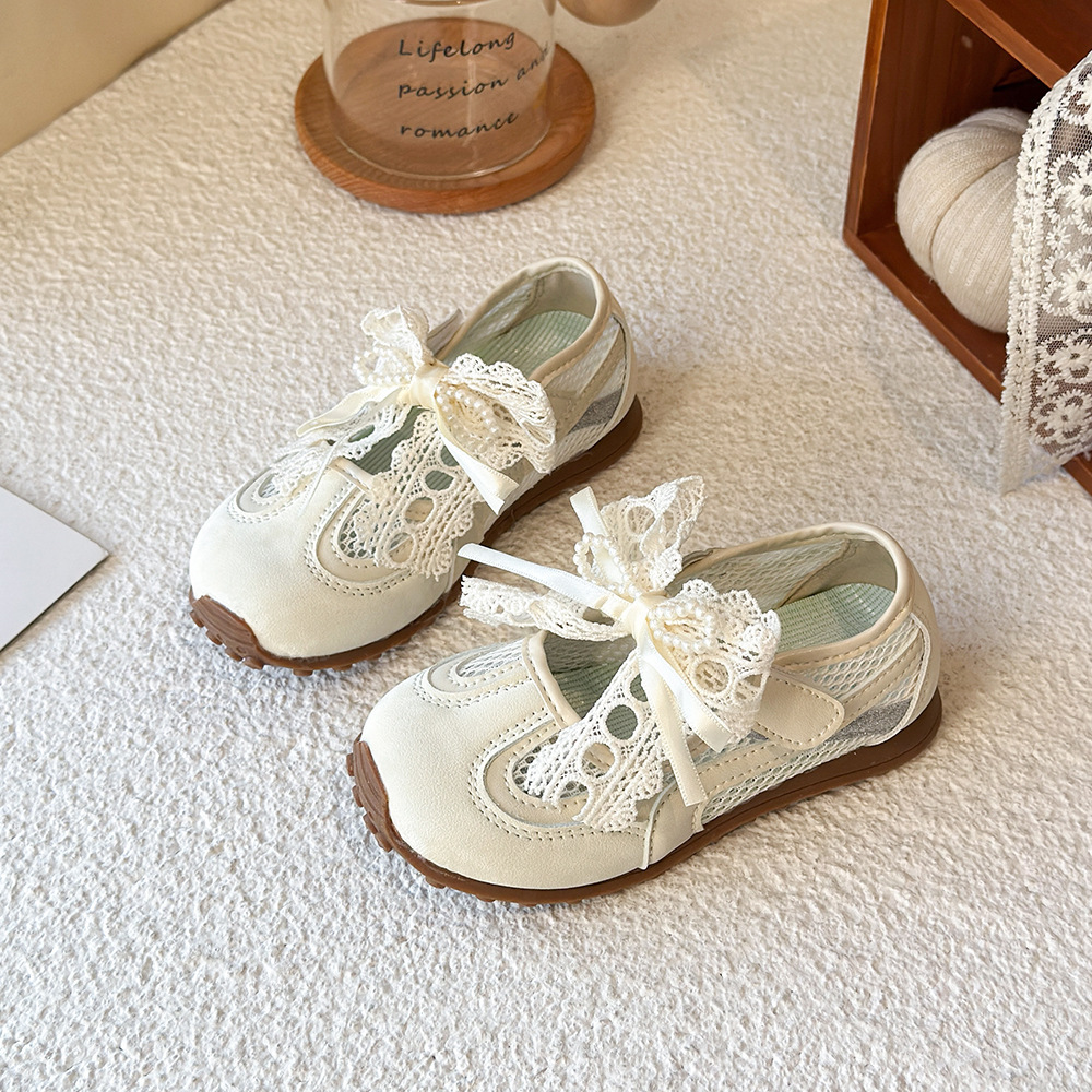 Breathable Mesh Lace-Up Casual Shoes For Girls With Elegant Bow, Lightweight & Flexible For School, Play & Daily Wear_voghion.com