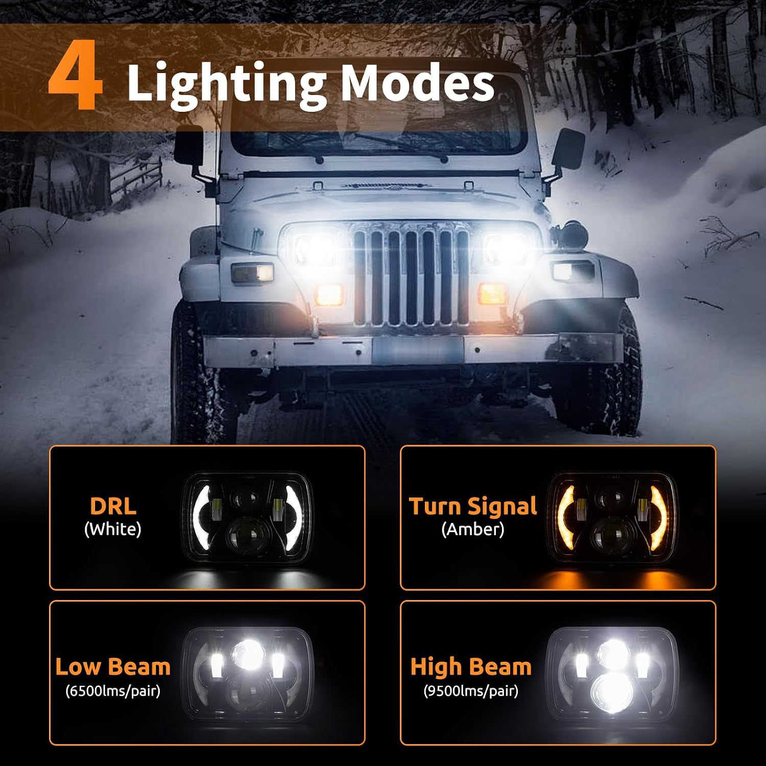 Cross-border 5inch Wrangler 4-bead moon-style car LED square headlight for trucks, vans, and off-road vehicles
