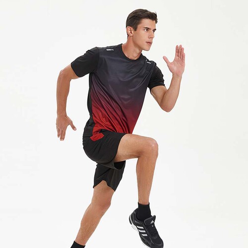 Summer Running Fitness Quick-Drying Short-Sleeve Set Fashion Gradient Loose Plus Size Breathable Sweatshirt Dropshipping U