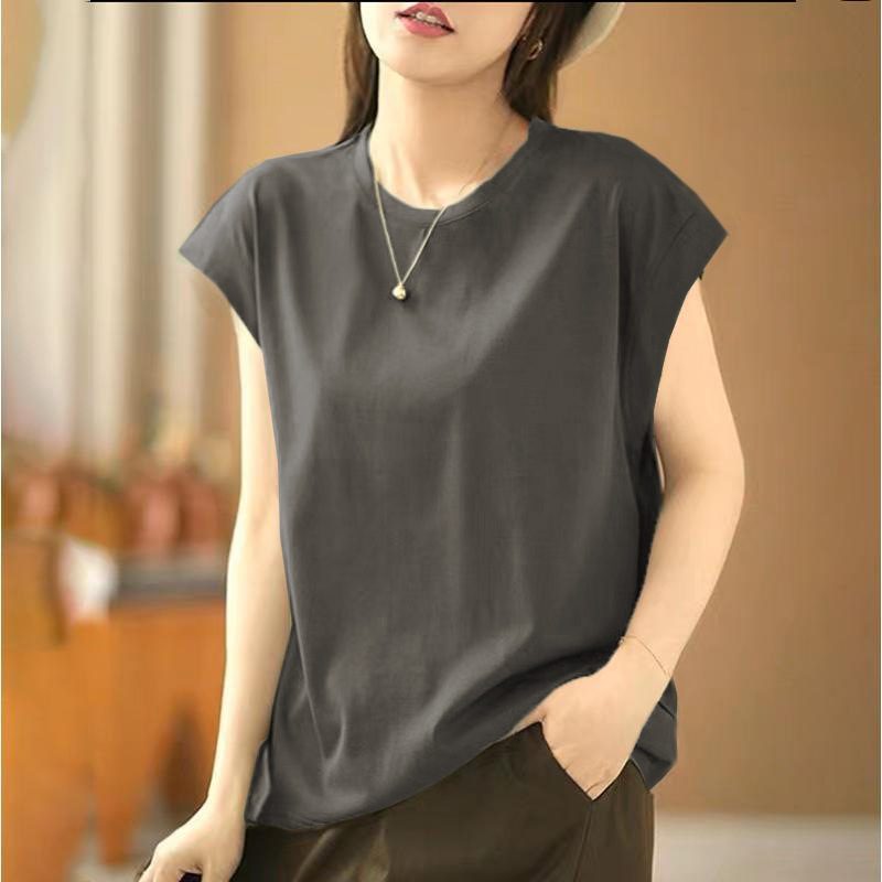 Green Fresh Style Sleeveless Tank Top, Design Side-Cut Anti-Exposure T-Shirt, Versatile Summer Women's Wear_ecoleips.com